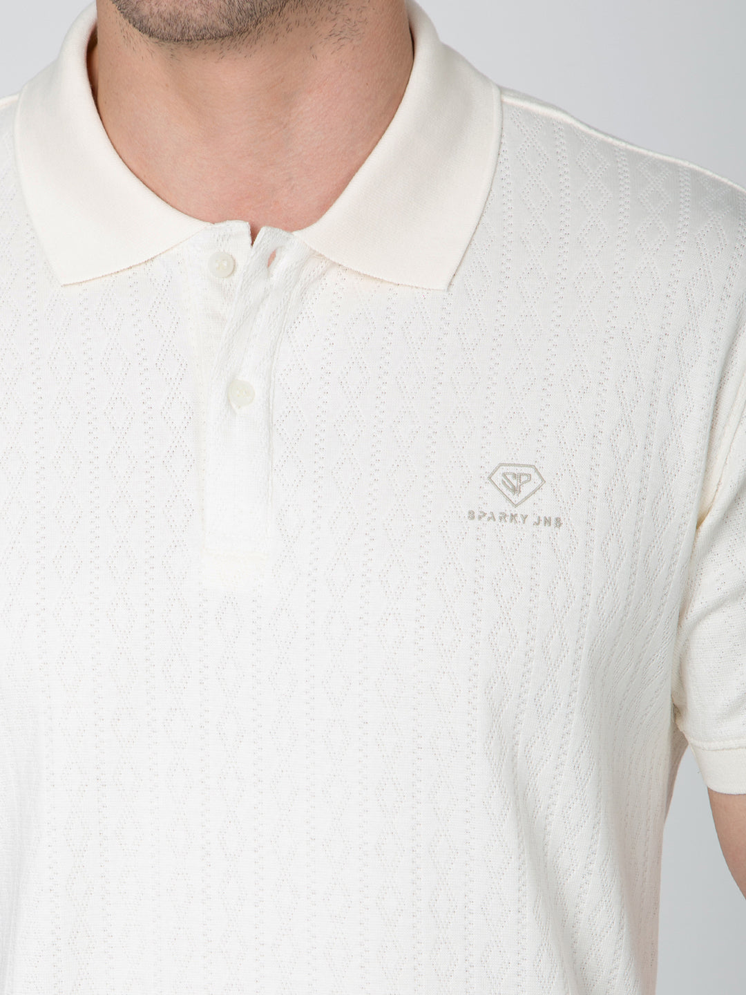 Men Cream Polo Jacquard T-Shirt