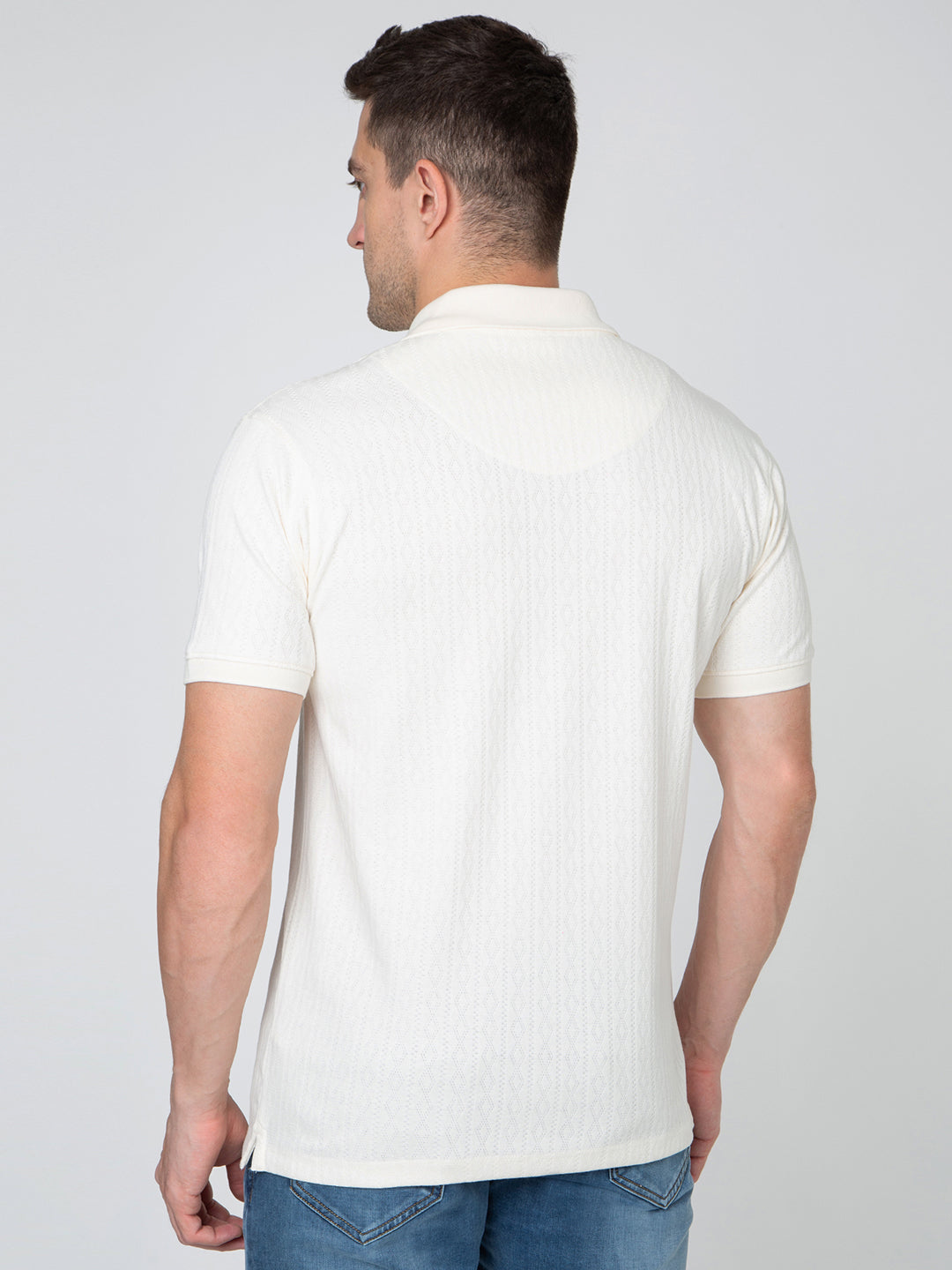 Men Cream Polo Jacquard T-Shirt