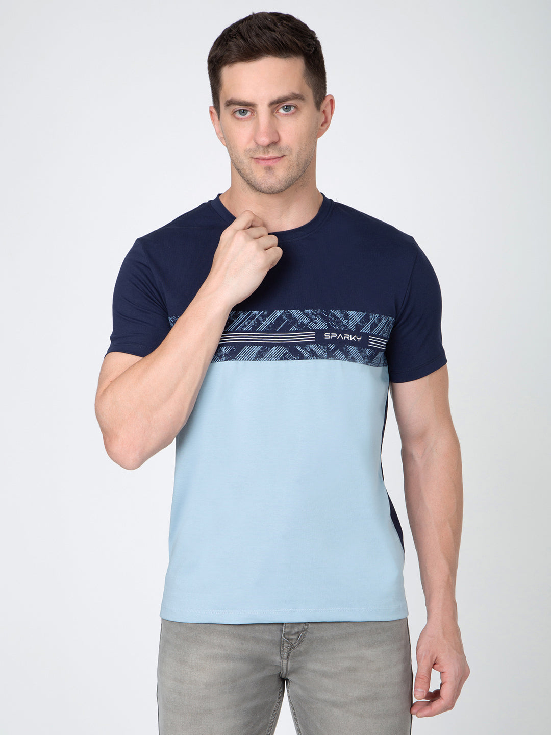 Men Navy Round Neck Sinker T-Shirt