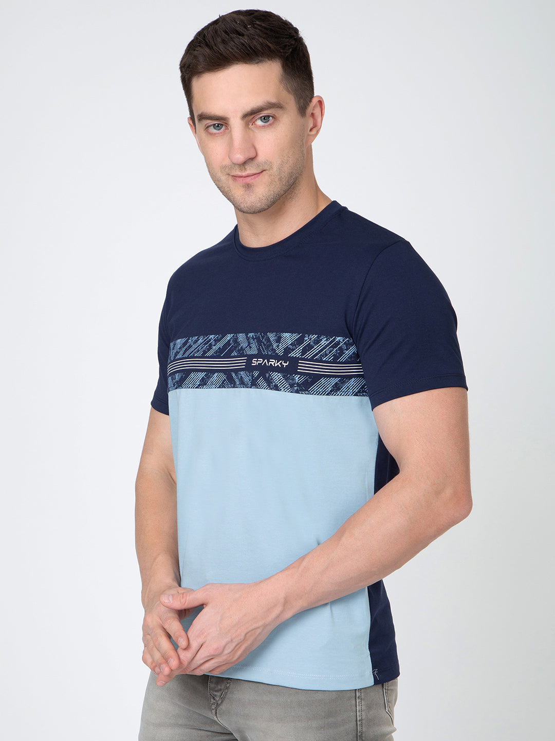 Men Navy Round Neck Sinker T-Shirt