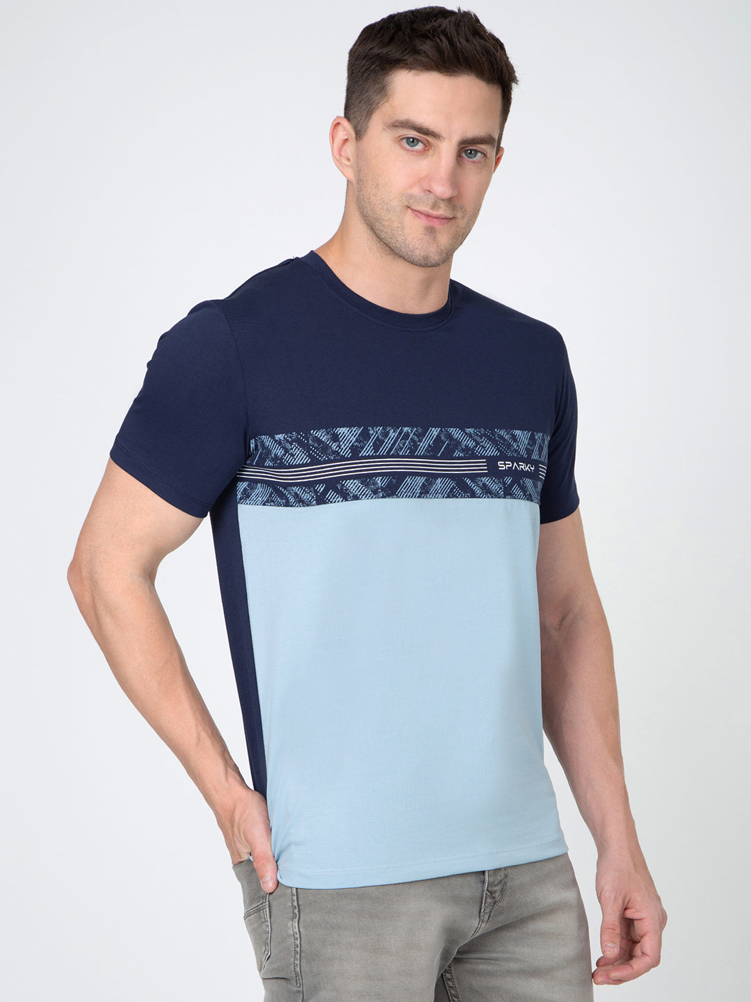 Men Navy Round Neck Sinker T-Shirt