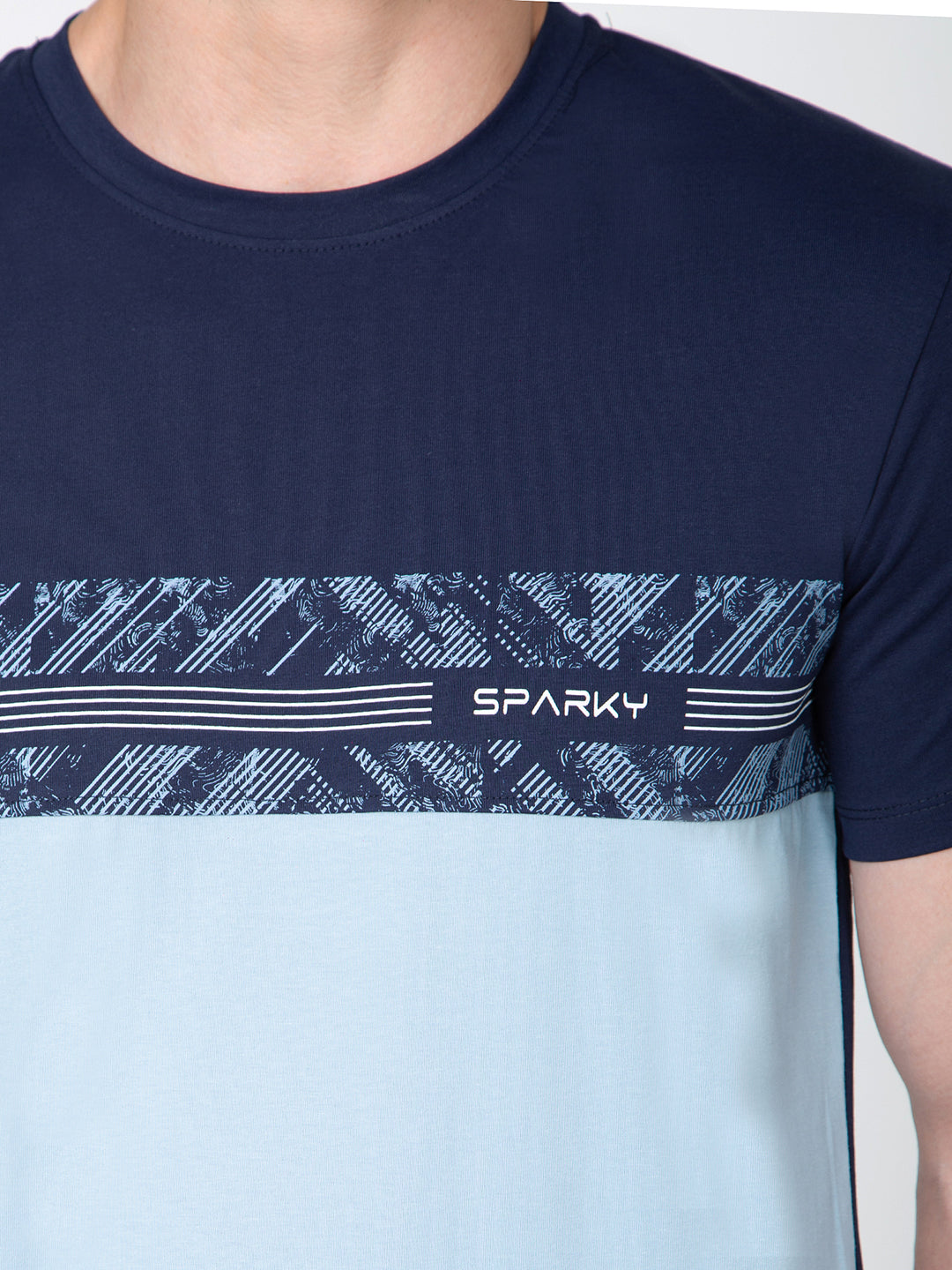 Men Navy Round Neck Sinker T-Shirt