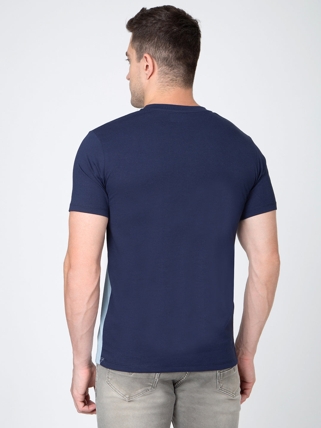 Men Navy Round Neck Sinker T-Shirt