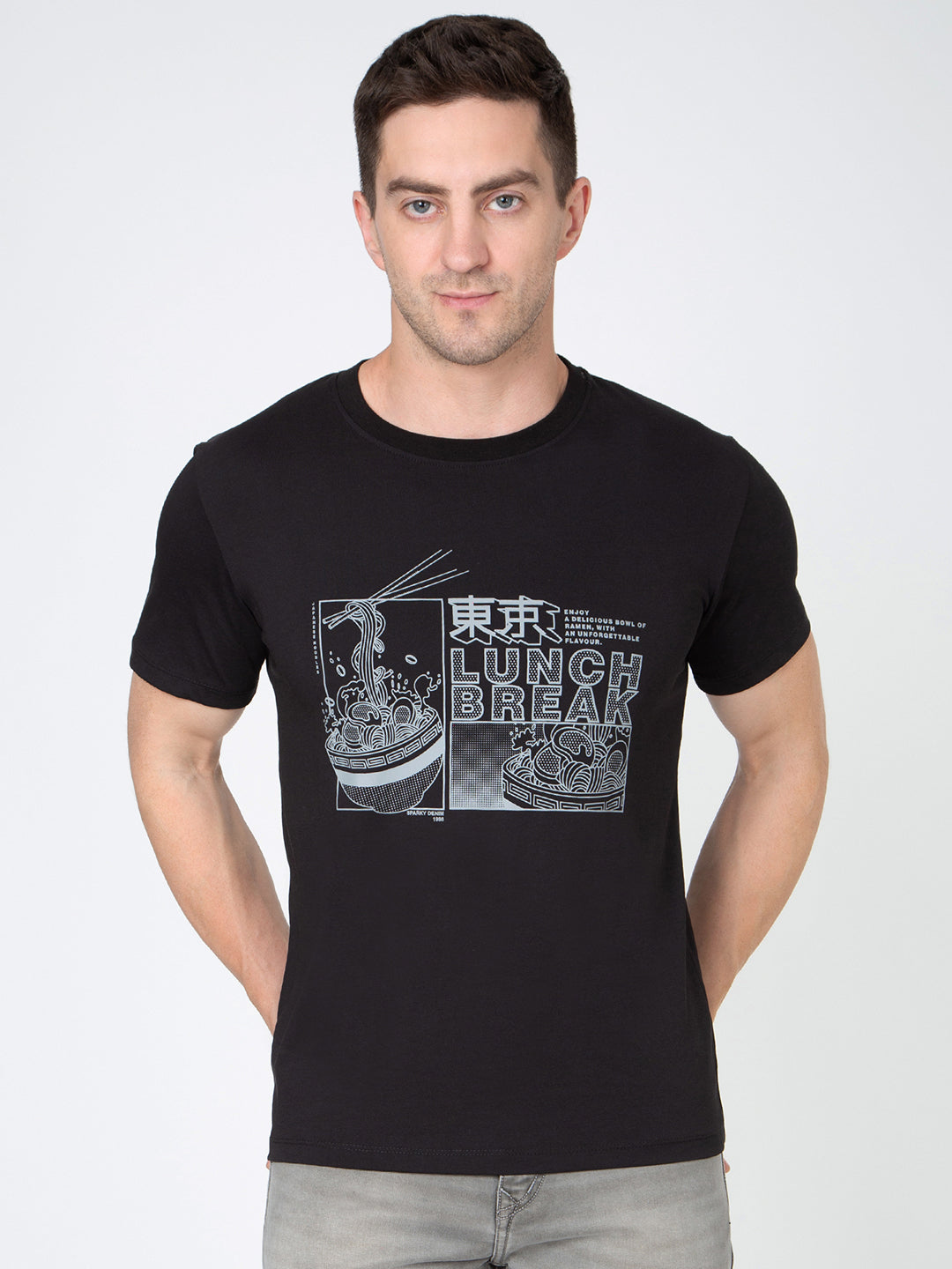 Men Black Round Neck Sinker T-Shirt