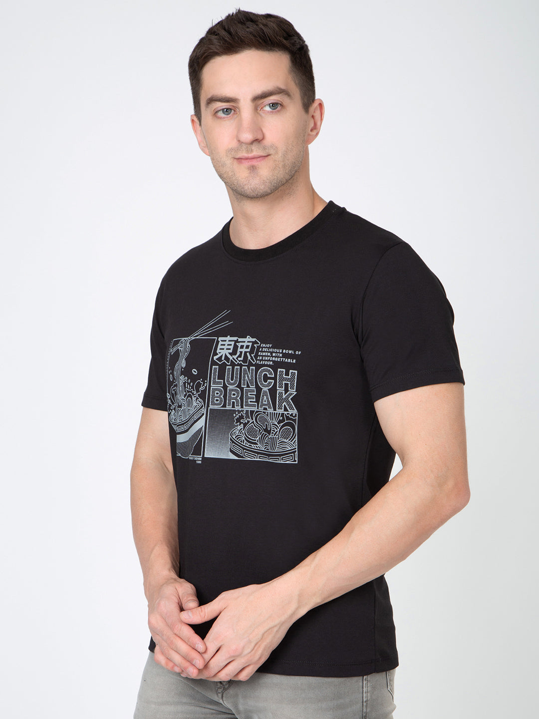 Men Black Round Neck Sinker T-Shirt
