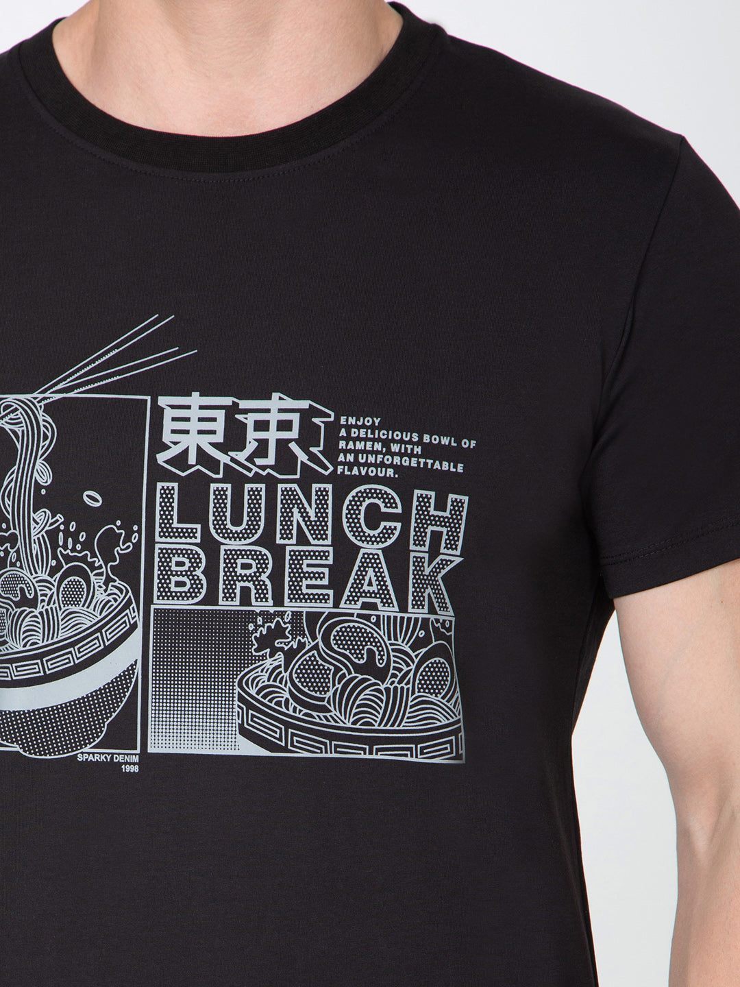 Men Black Round Neck Sinker T-Shirt