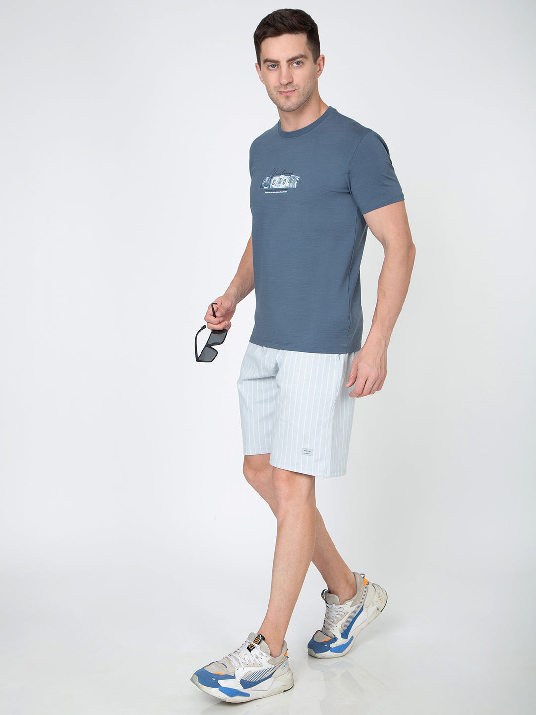 Men Striped Blue Bermuda