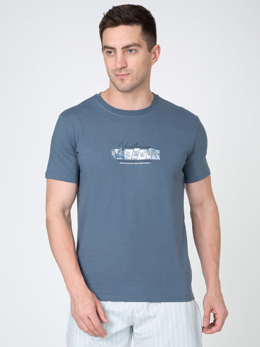 Men Blue Round Neck T-Shirt