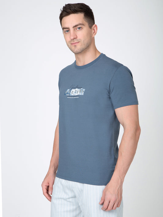 Men Blue Round Neck T-Shirt