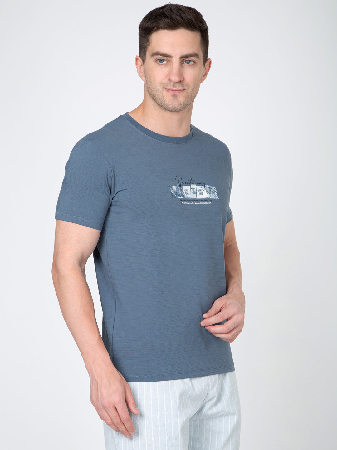 Men Blue Round Neck T-Shirt