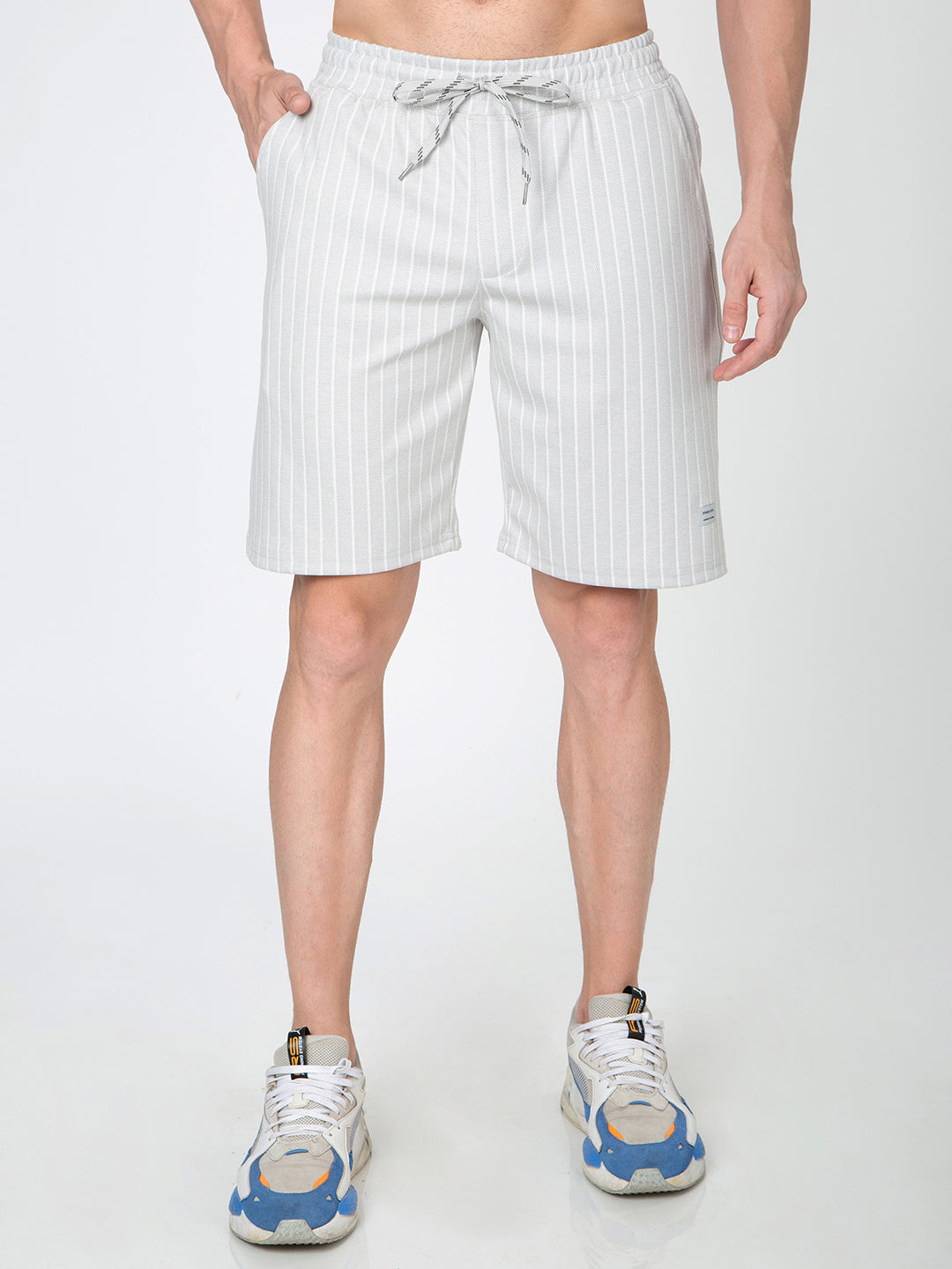 Men Striped Grey Bermuda