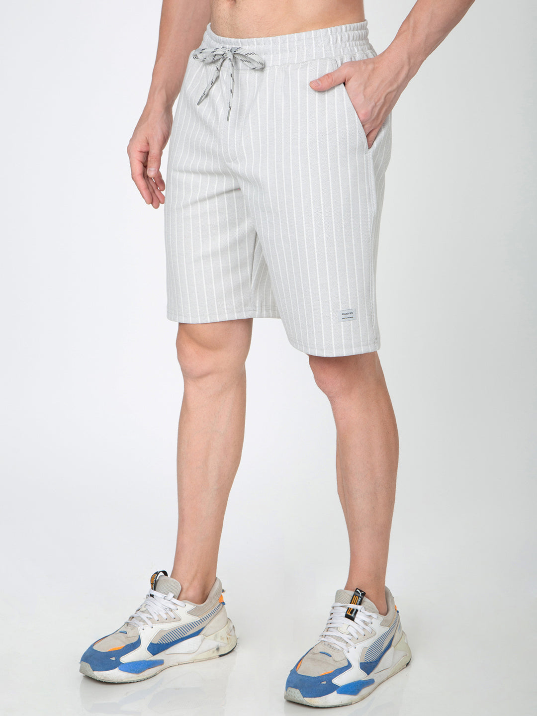 Men Striped Grey Bermuda