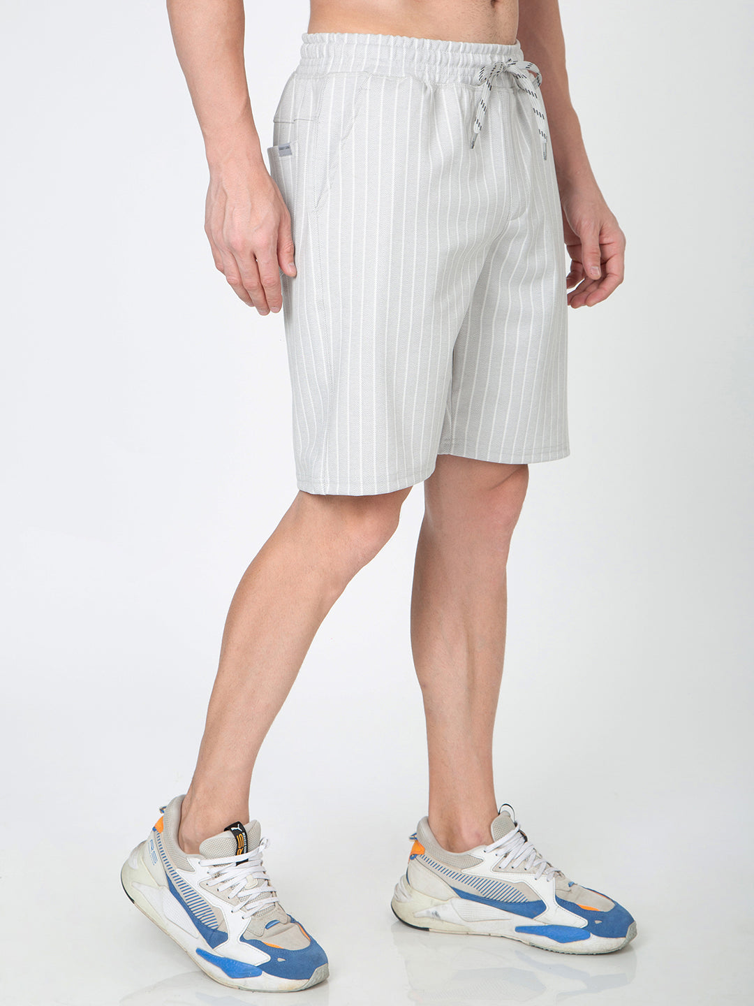Men Striped Grey Bermuda