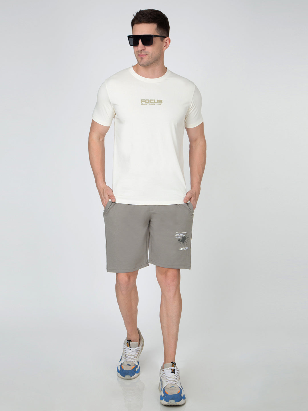 Men Cream Round Neck Striper T-Shirt