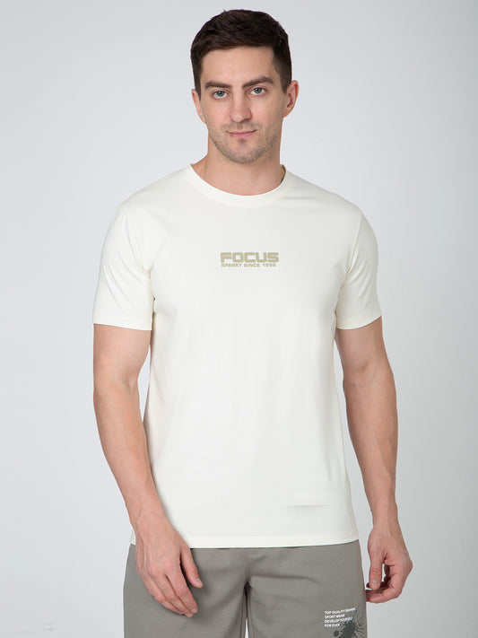 Men Cream Round Neck Striper T-Shirt