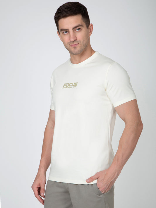 Men Cream Round Neck Striper T-Shirt
