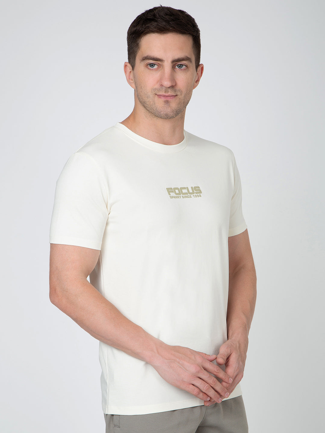 Men Cream Round Neck Striper T-Shirt