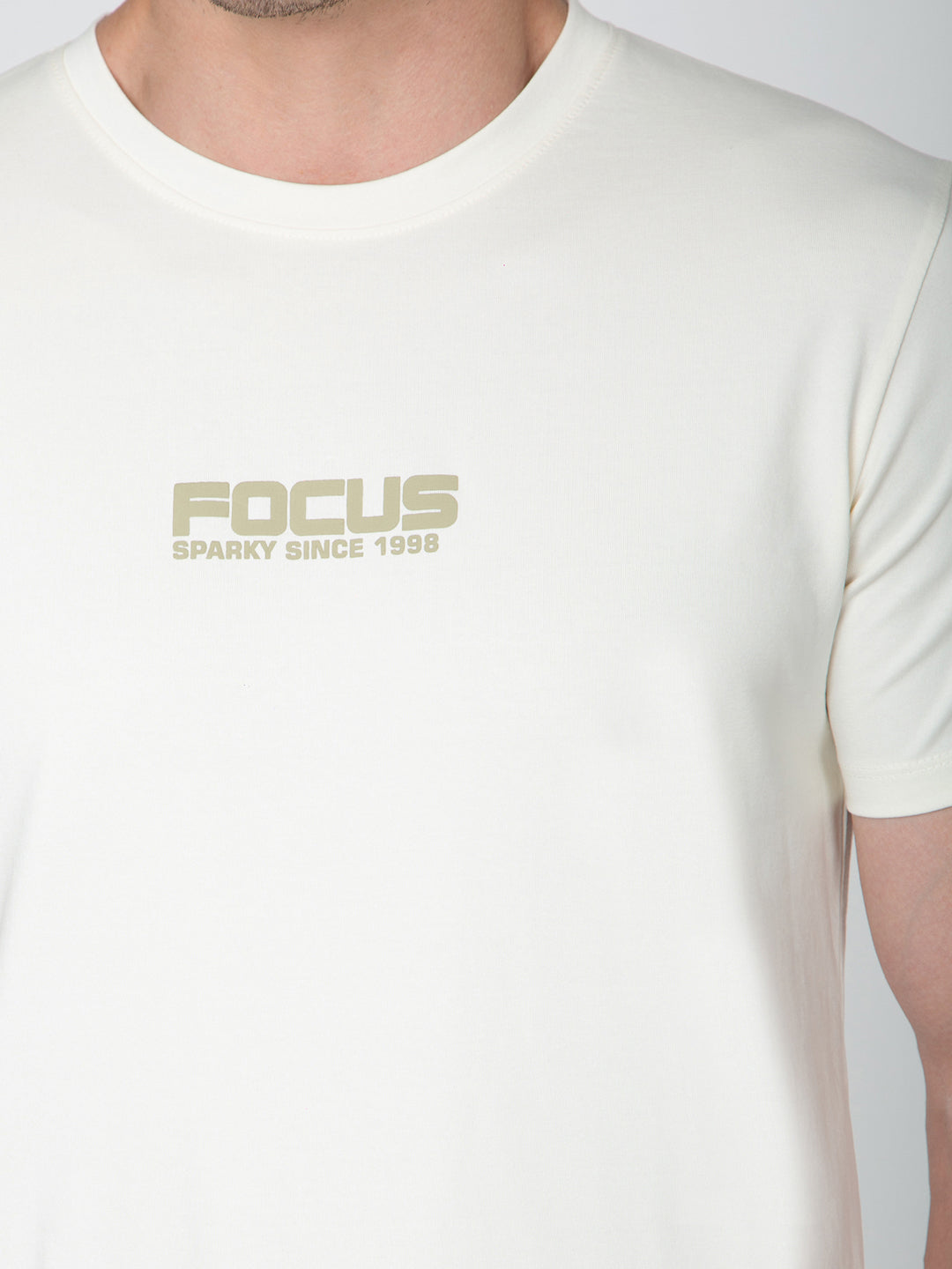 Men Cream Round Neck Striper T-Shirt