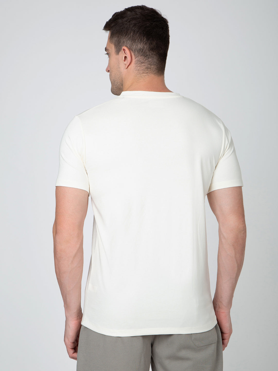 Men Cream Round Neck Striper T-Shirt