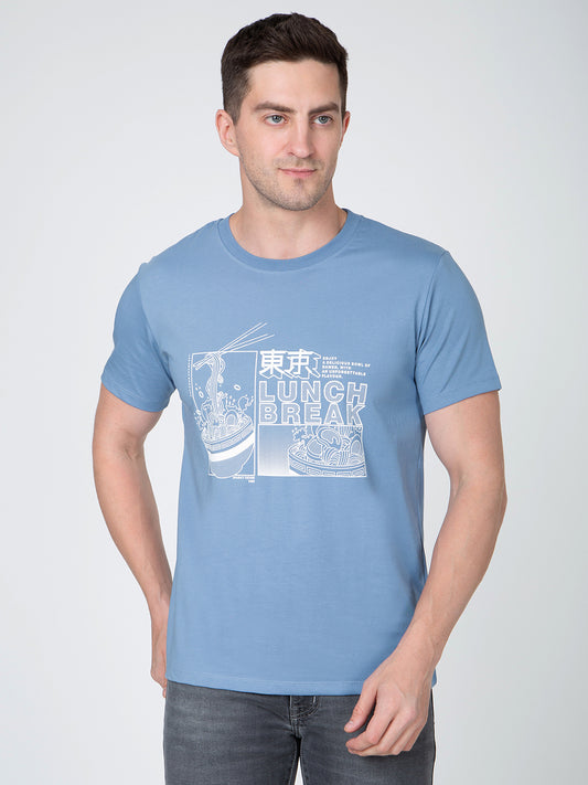 Men Blue Round Neck Sinker T-Shirt