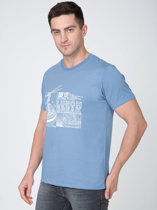 Men Blue Round Neck Sinker T-Shirt