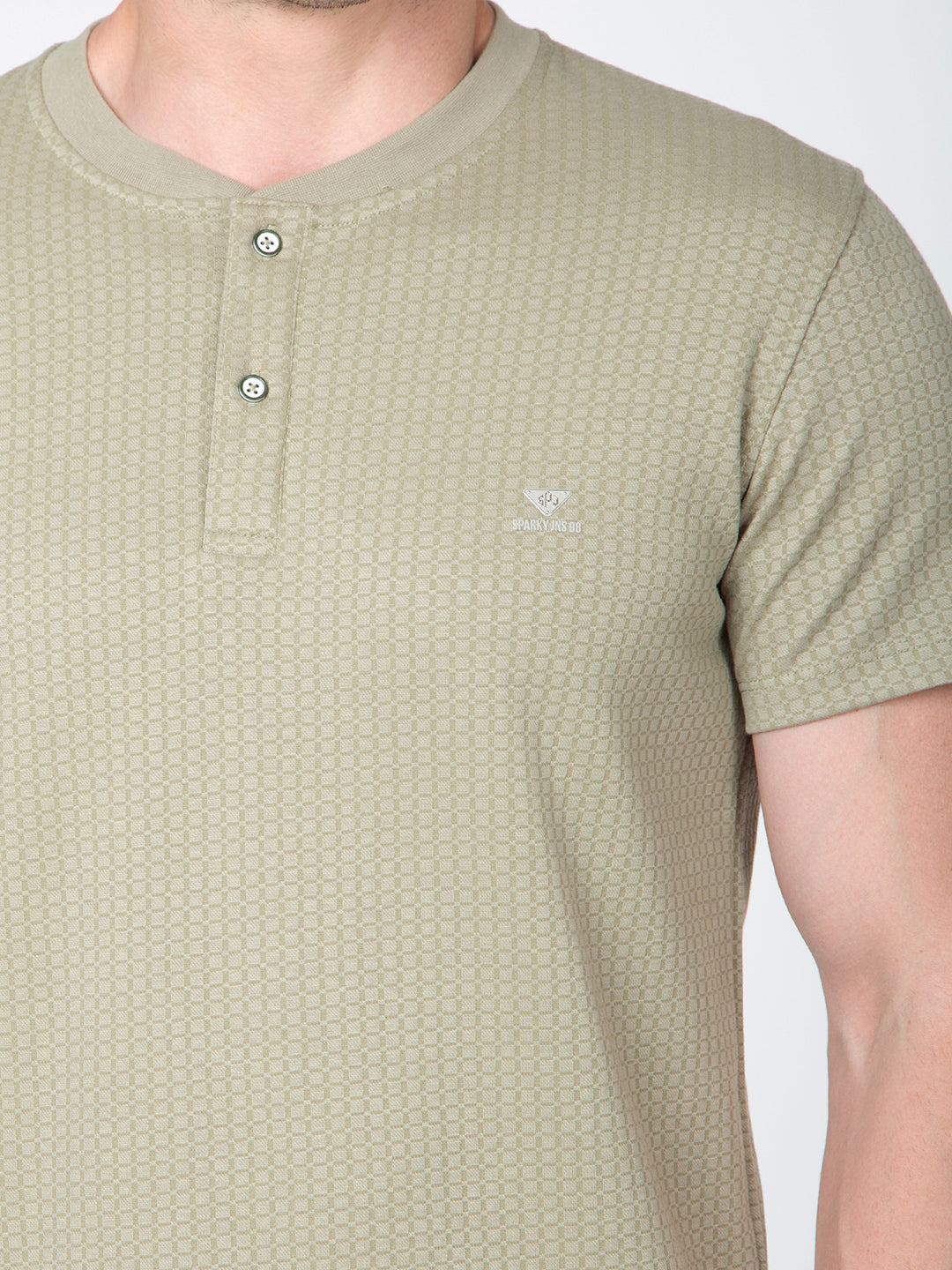 Men Green Round Neck Henley Nick T-Shirt