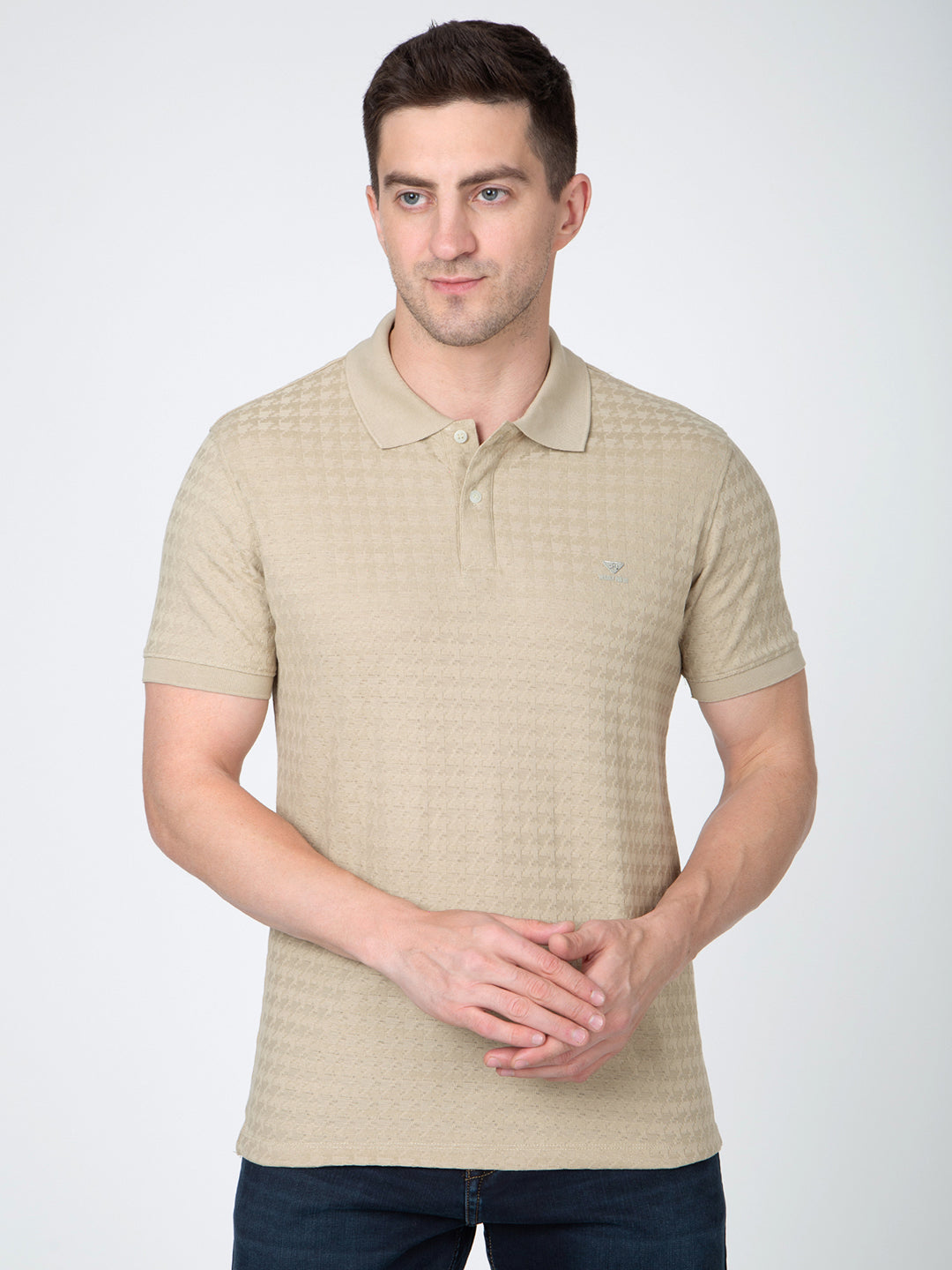 Men Olive Polo Jacquard T-Shirt