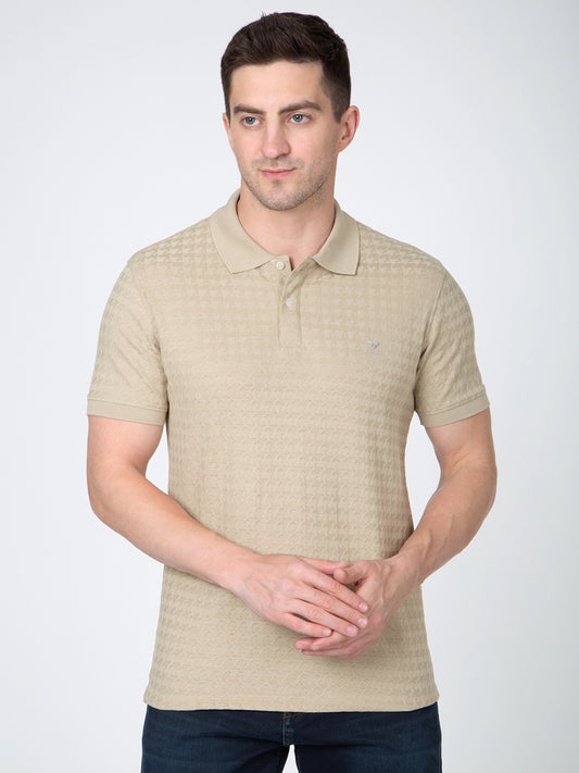 Men Olive Polo Jacquard T-Shirt