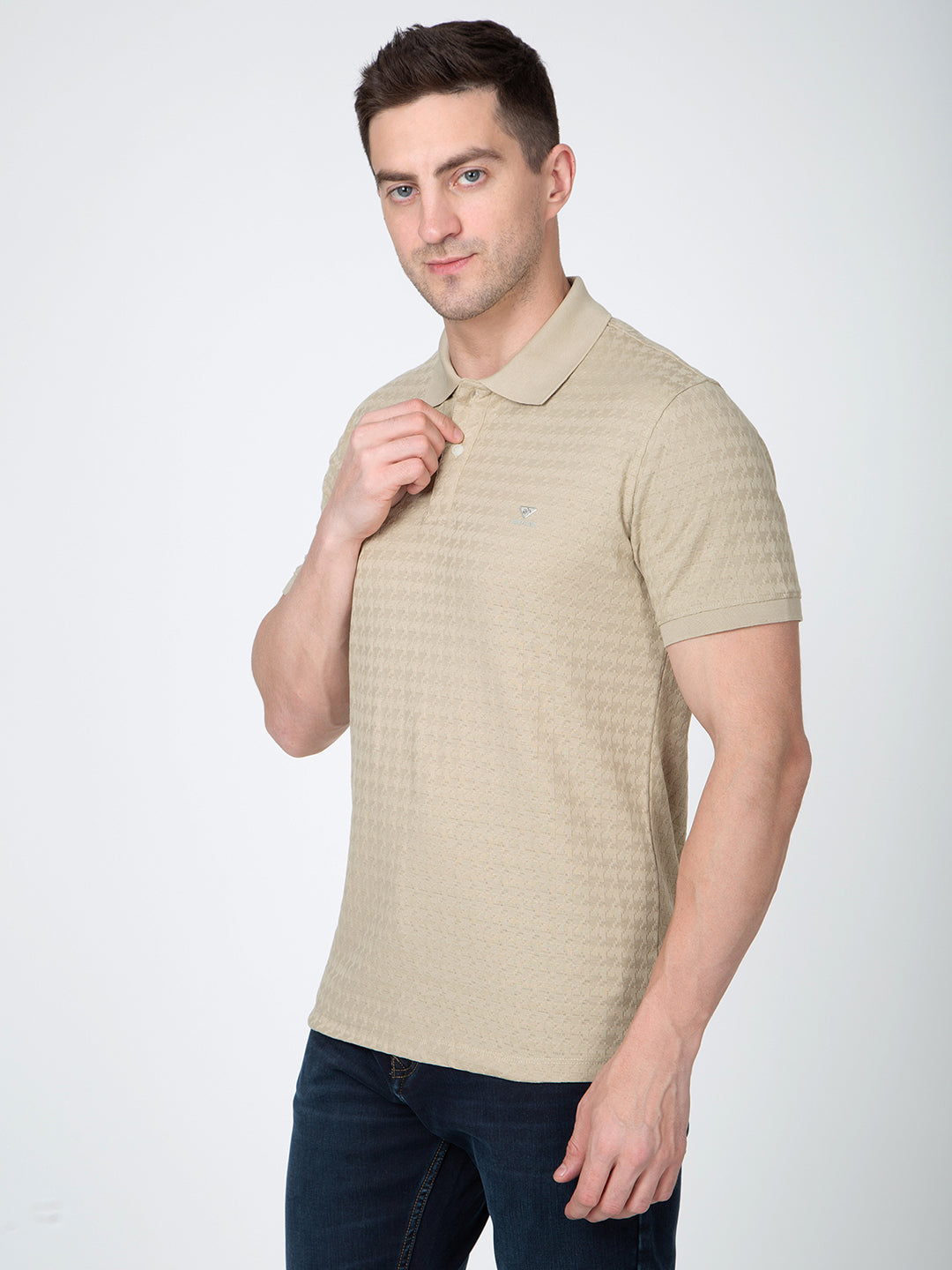 Men Olive Polo Jacquard T-Shirt