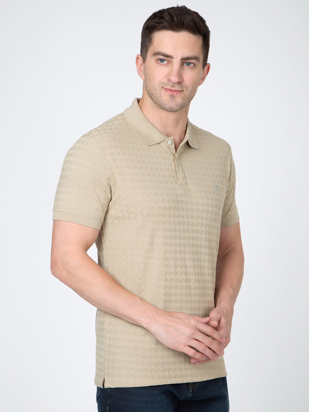 Men Olive Polo Jacquard T-Shirt