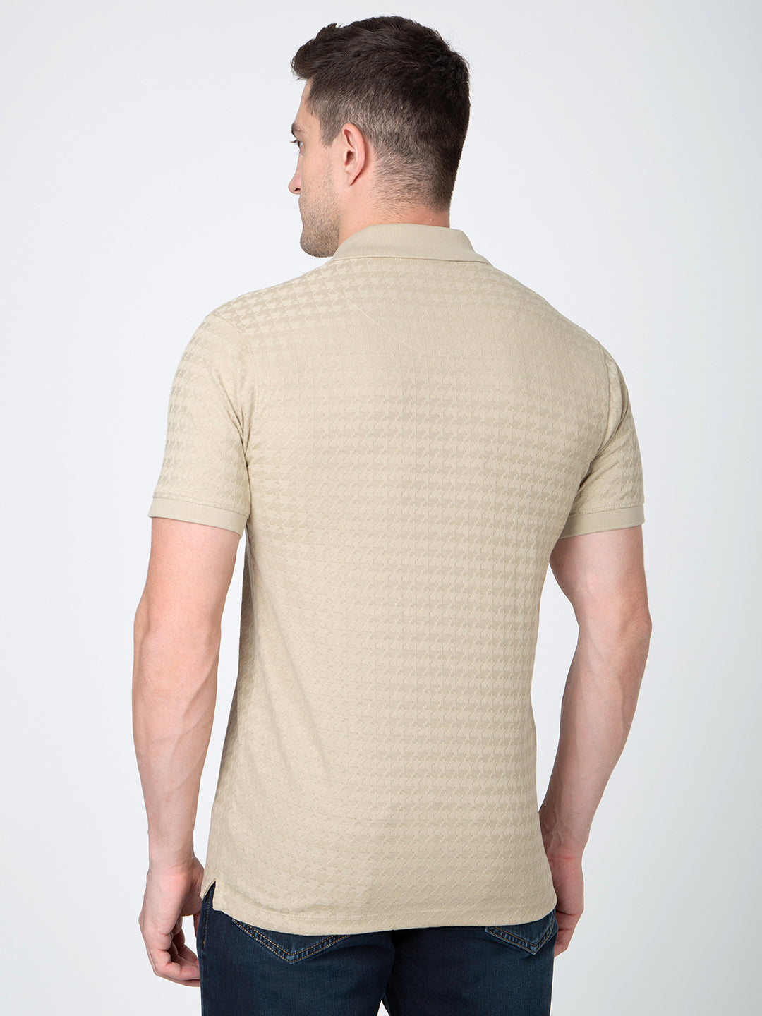 Men Olive Polo Jacquard T-Shirt
