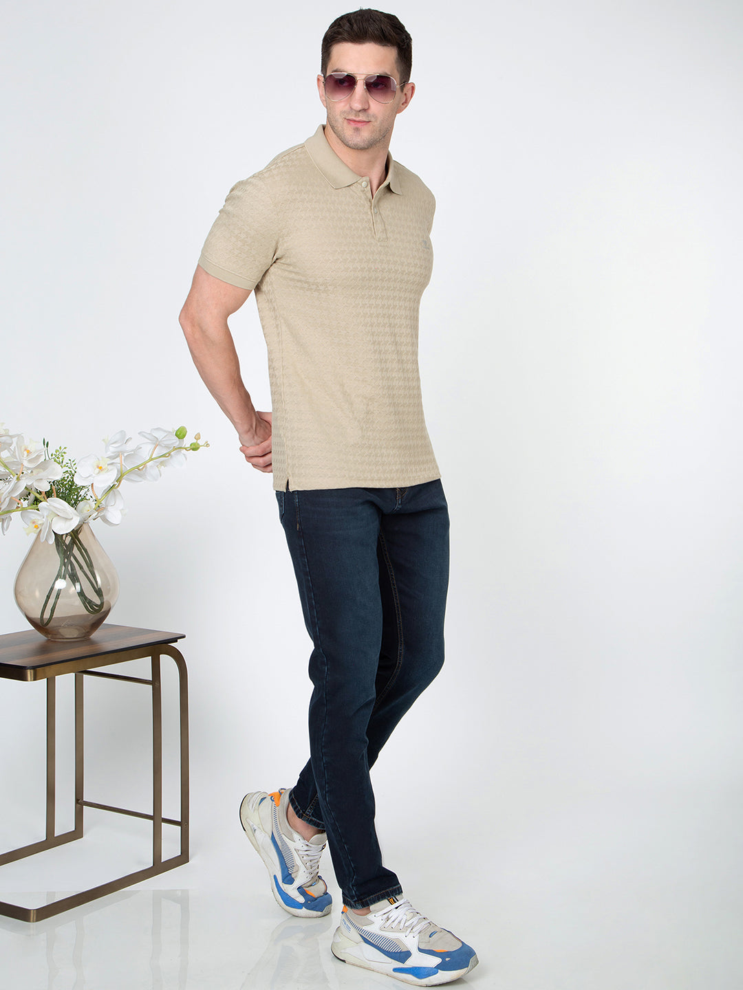 Men Olive Polo Jacquard T-Shirt