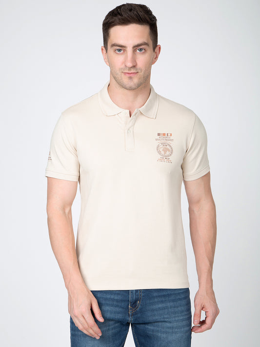 Men Beige Polo Jacquard T-Shirt