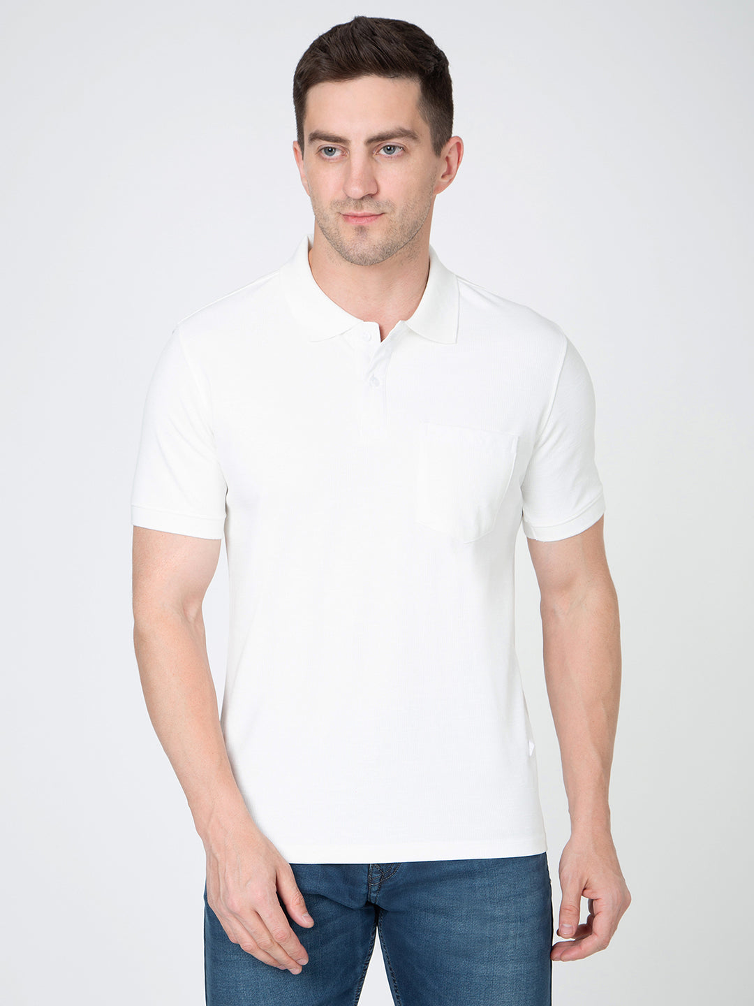 Men White Polo Slub T-Shirt