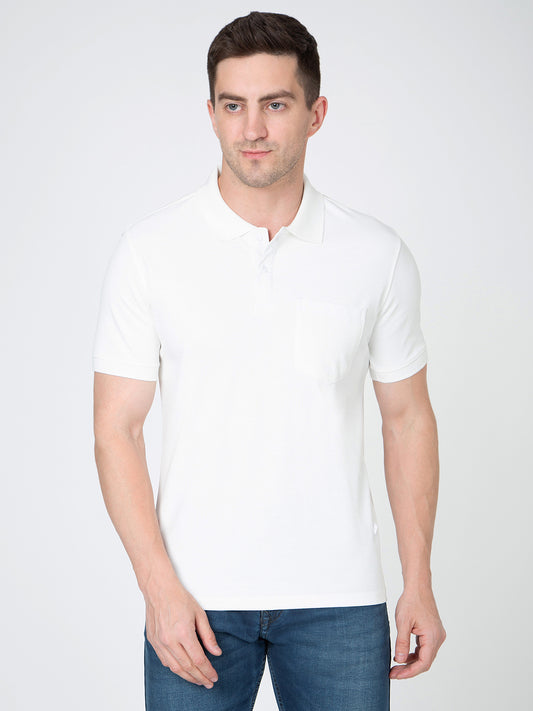 Men White Polo Slub T-Shirt