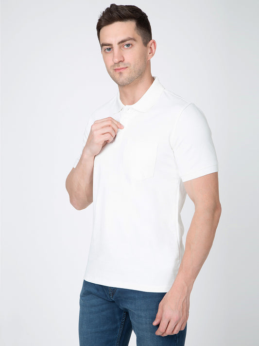 Men White Polo Slub T-Shirt