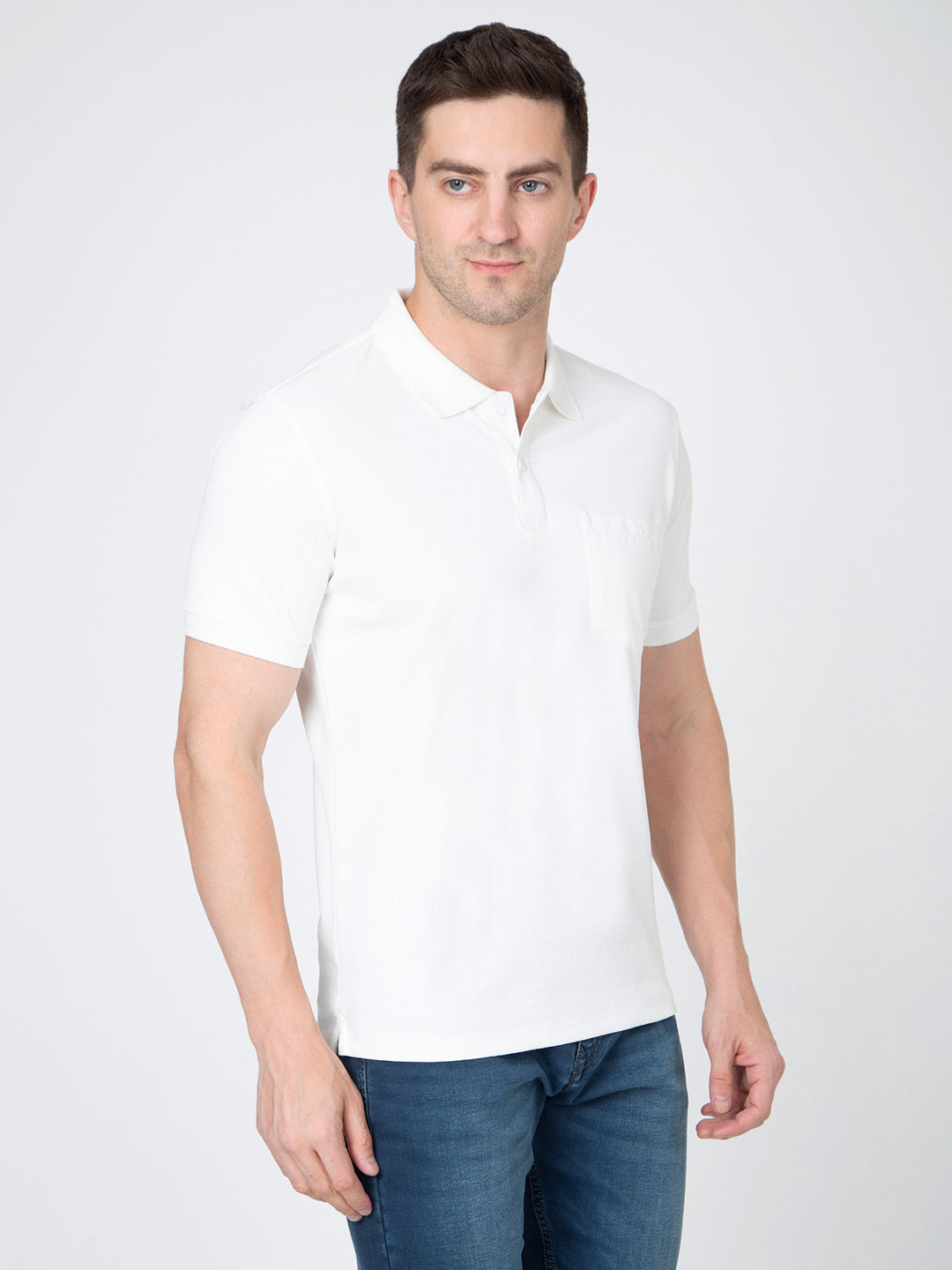 Men White Polo Slub T-Shirt