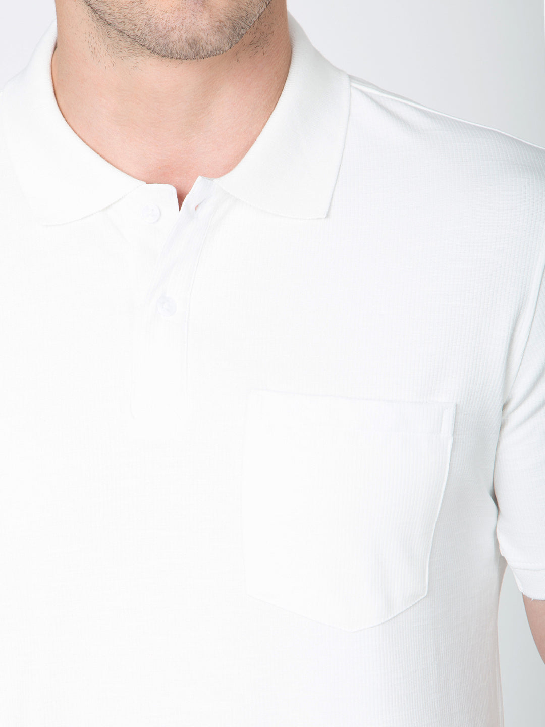 Men White Polo Slub T-Shirt