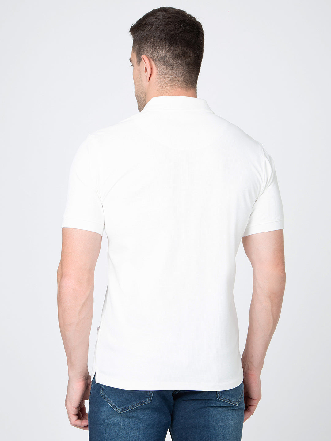 Men White Polo Slub T-Shirt