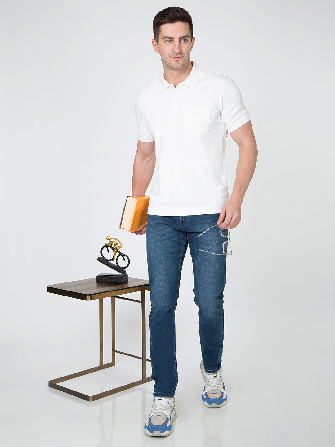 Men White Polo Slub T-Shirt
