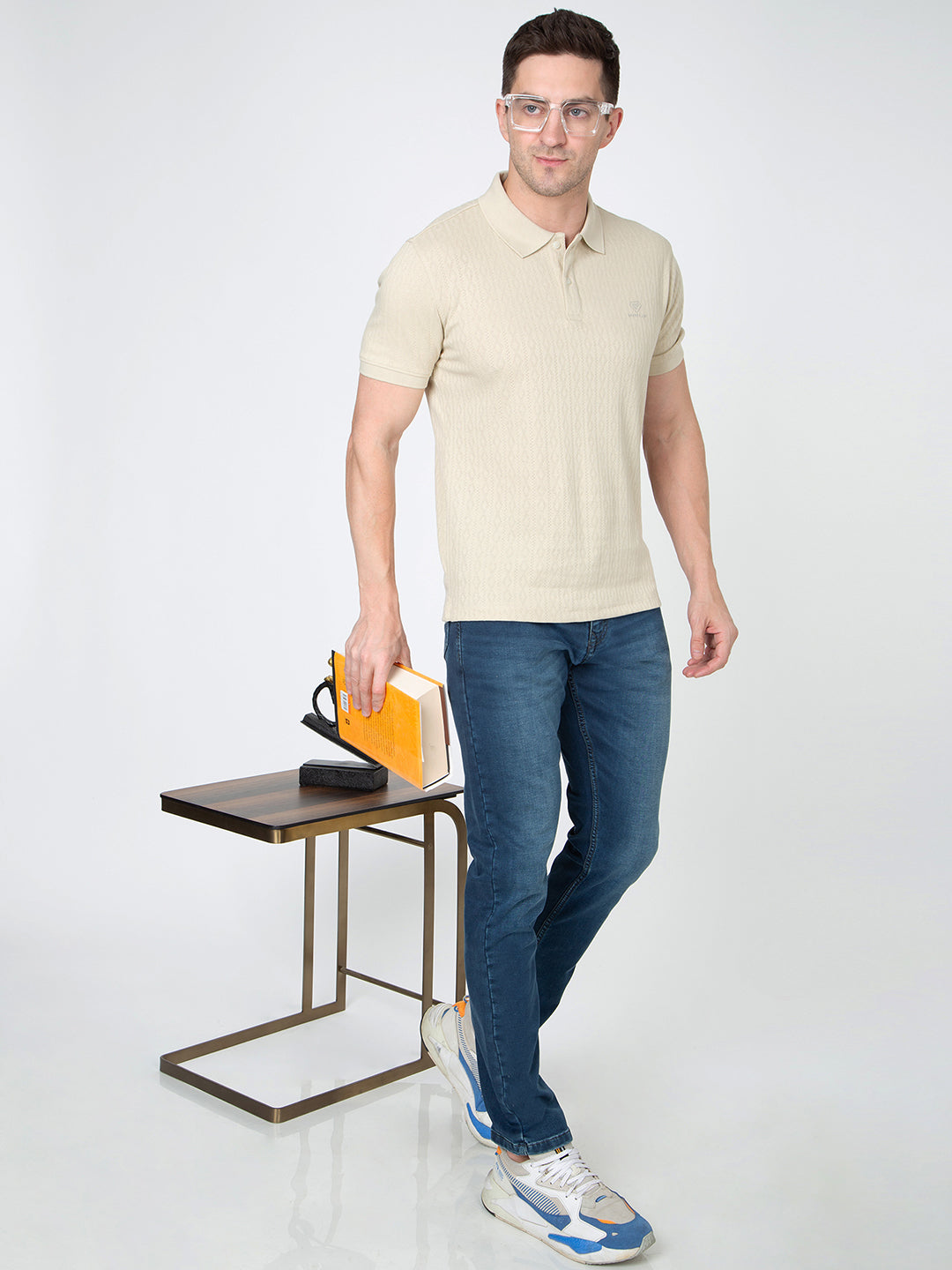 Men Light Olive Polo Jacquard T-Shirt