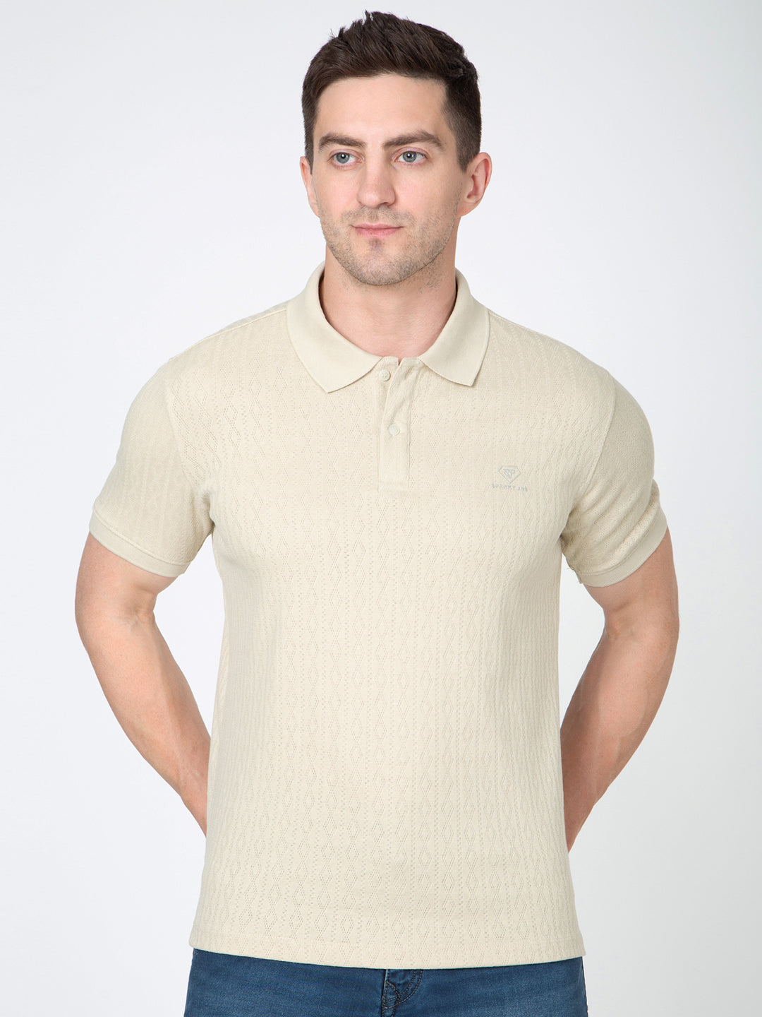 Men Light Olive Polo Jacquard T-Shirt