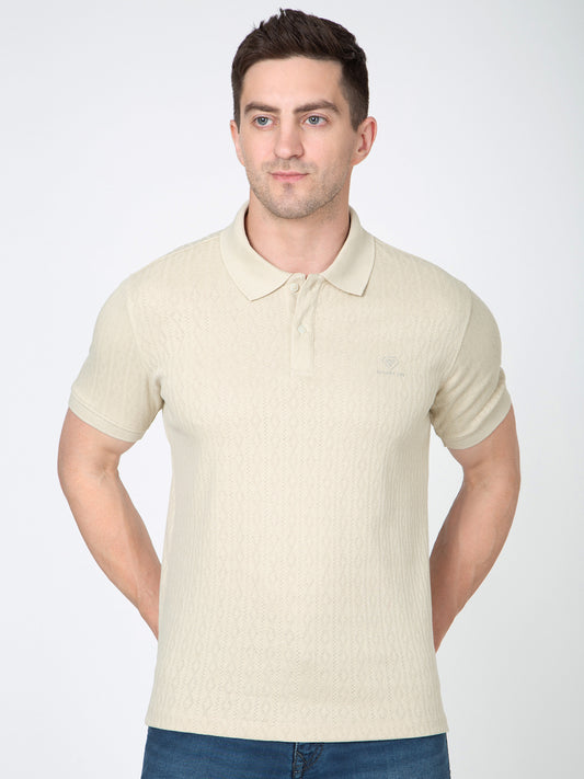 Men Light Olive Polo Jacquard T-Shirt