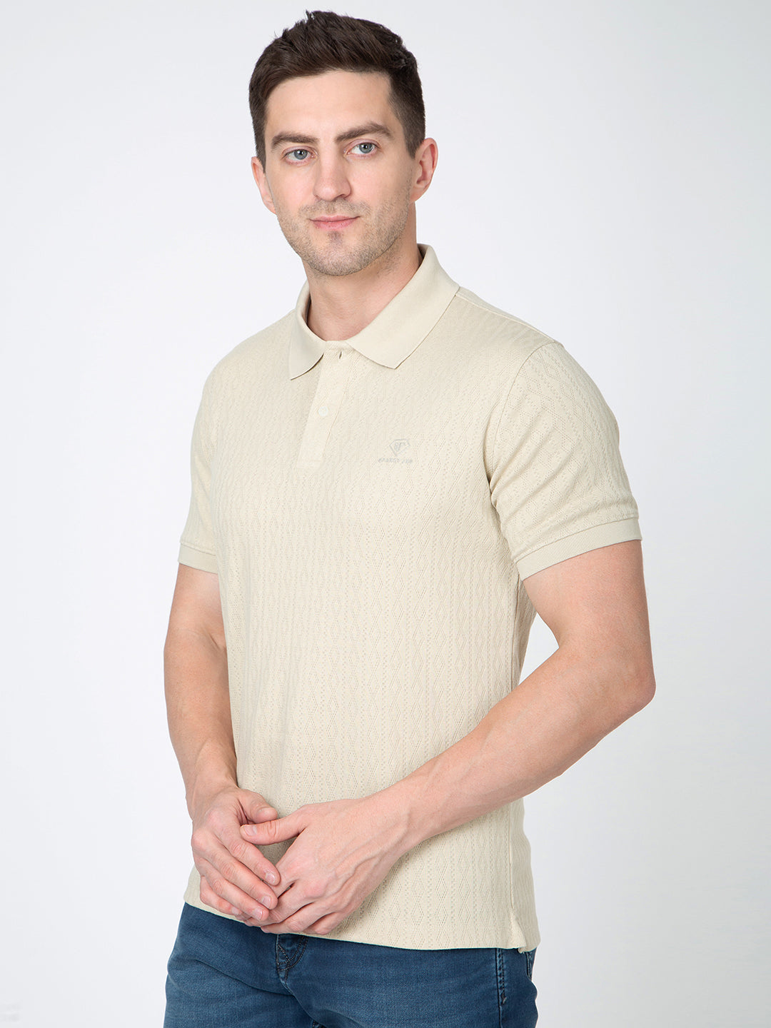 Men Light Olive Polo Jacquard T-Shirt