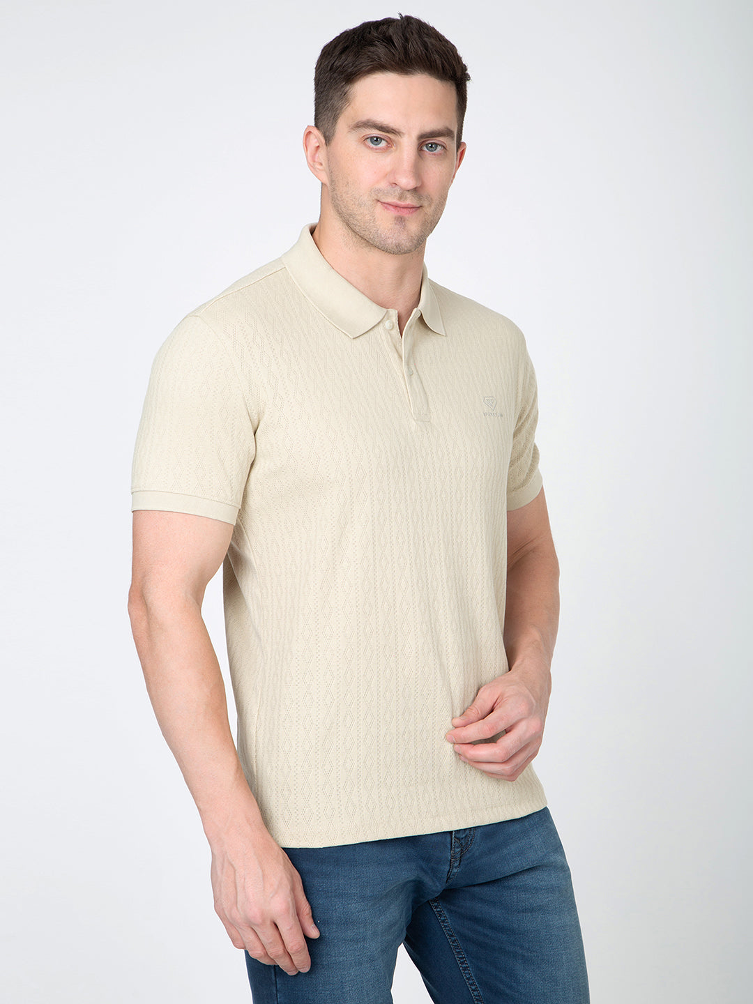 Men Light Olive Polo Jacquard T-Shirt