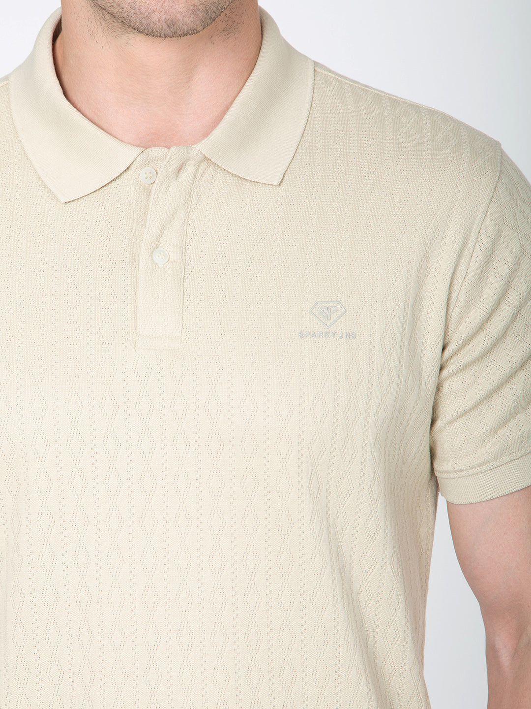 Men Light Olive Polo Jacquard T-Shirt