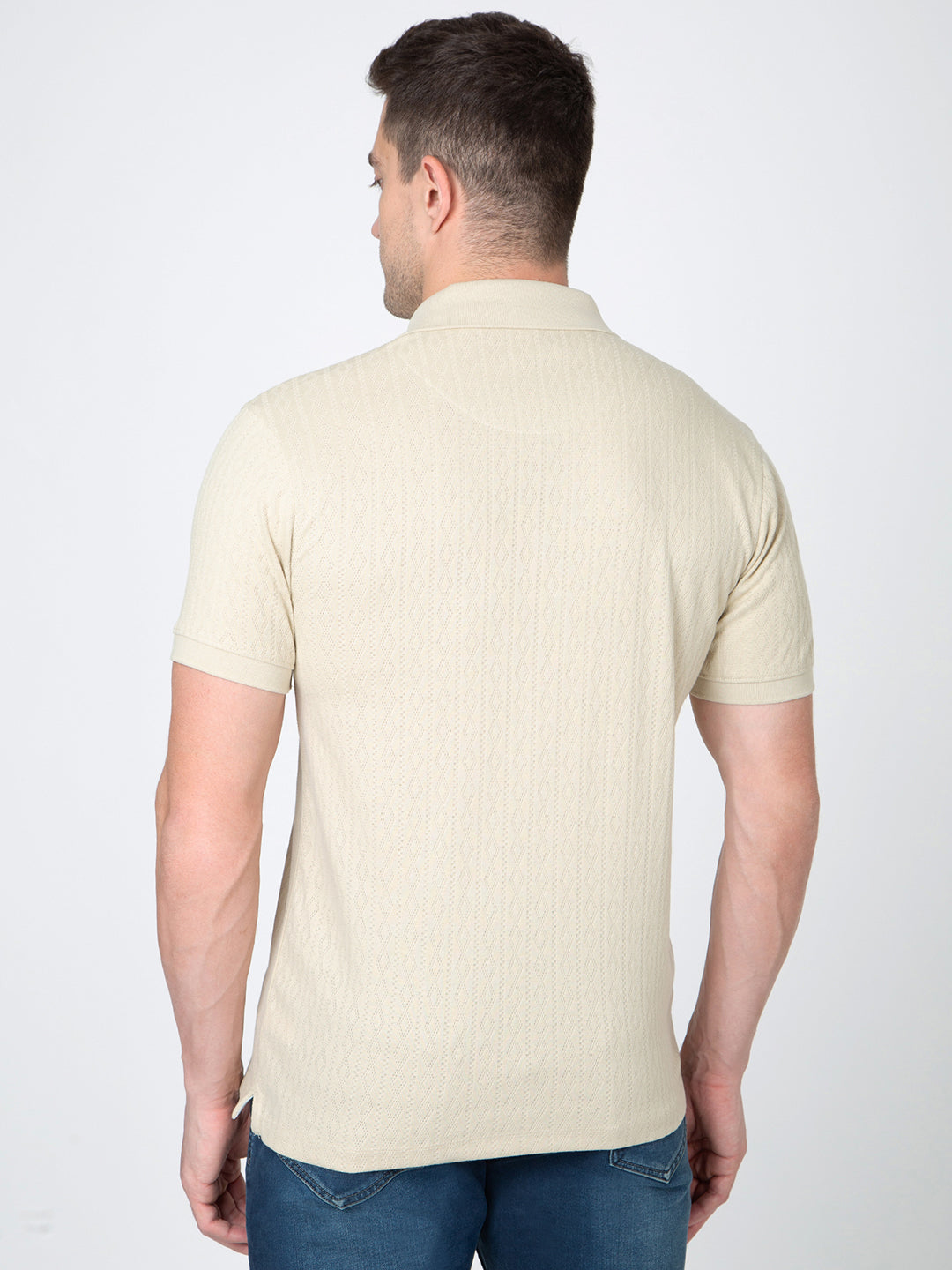 Men Light Olive Polo Jacquard T-Shirt