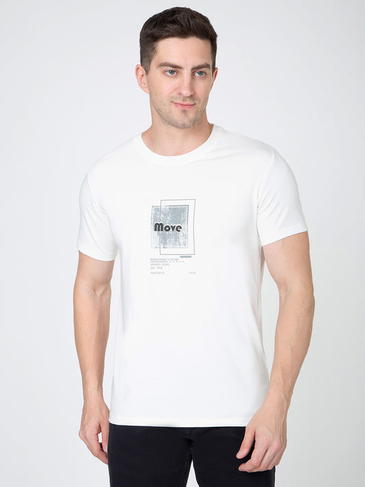 Men White Round Neck Sinker T-Shirt