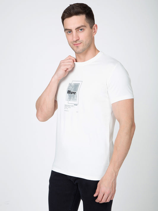 Men White Round Neck Sinker T-Shirt