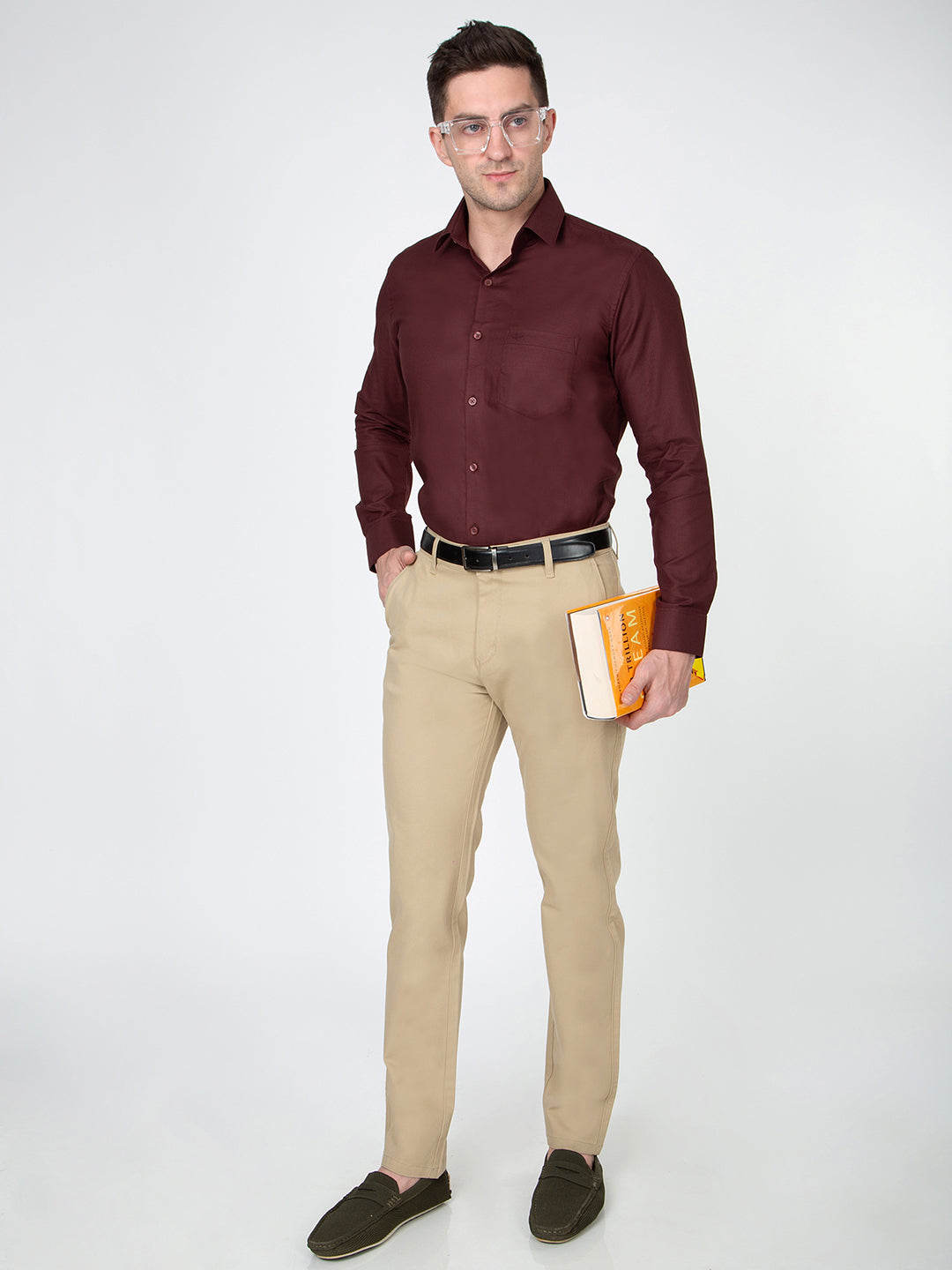 Men Slim Fit Fawn Trouser Pant